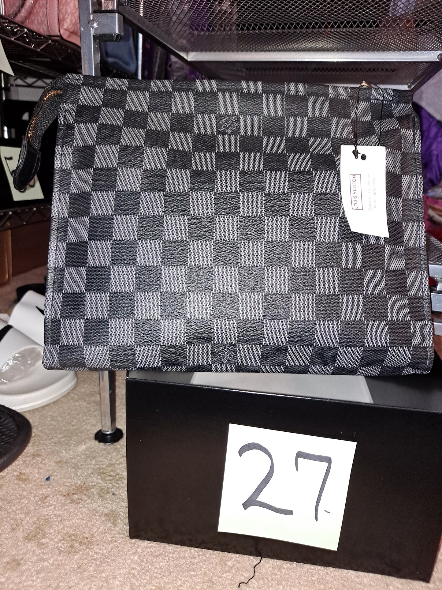 ON HAND #27 LV BLACK CHECK CLUTCH BAG. CLEARANCE