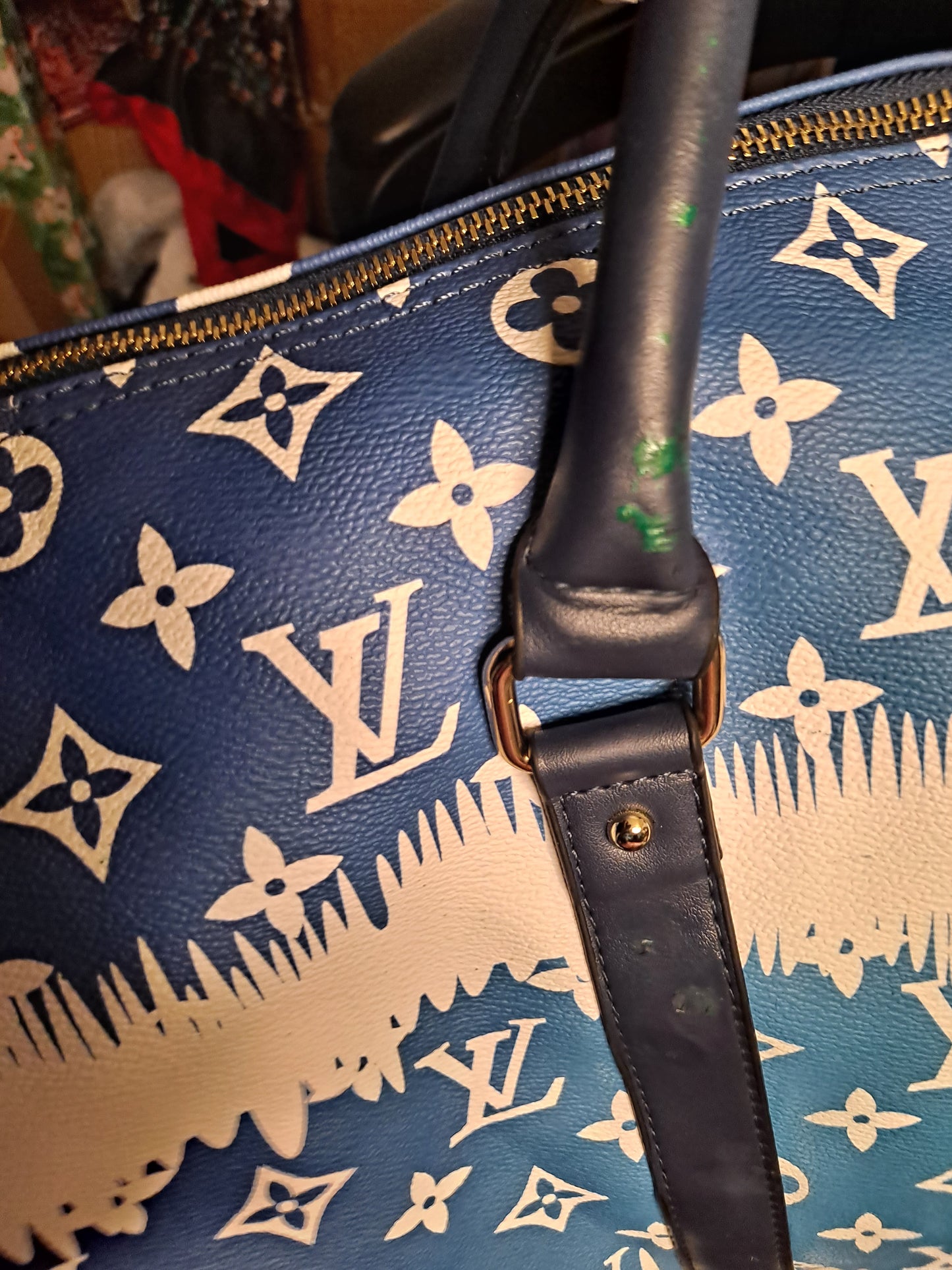 LV BLUE DUFFLE BAG NO LONG STRAP