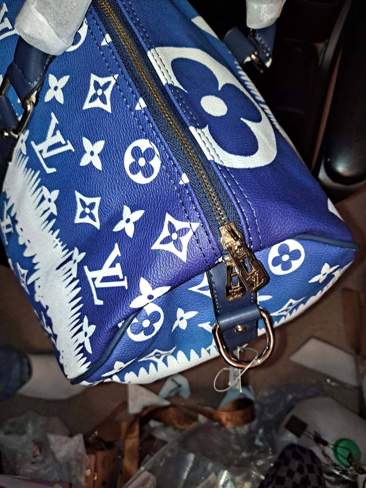 LV BLUE DUFFLE BAG NO LONG STRAP