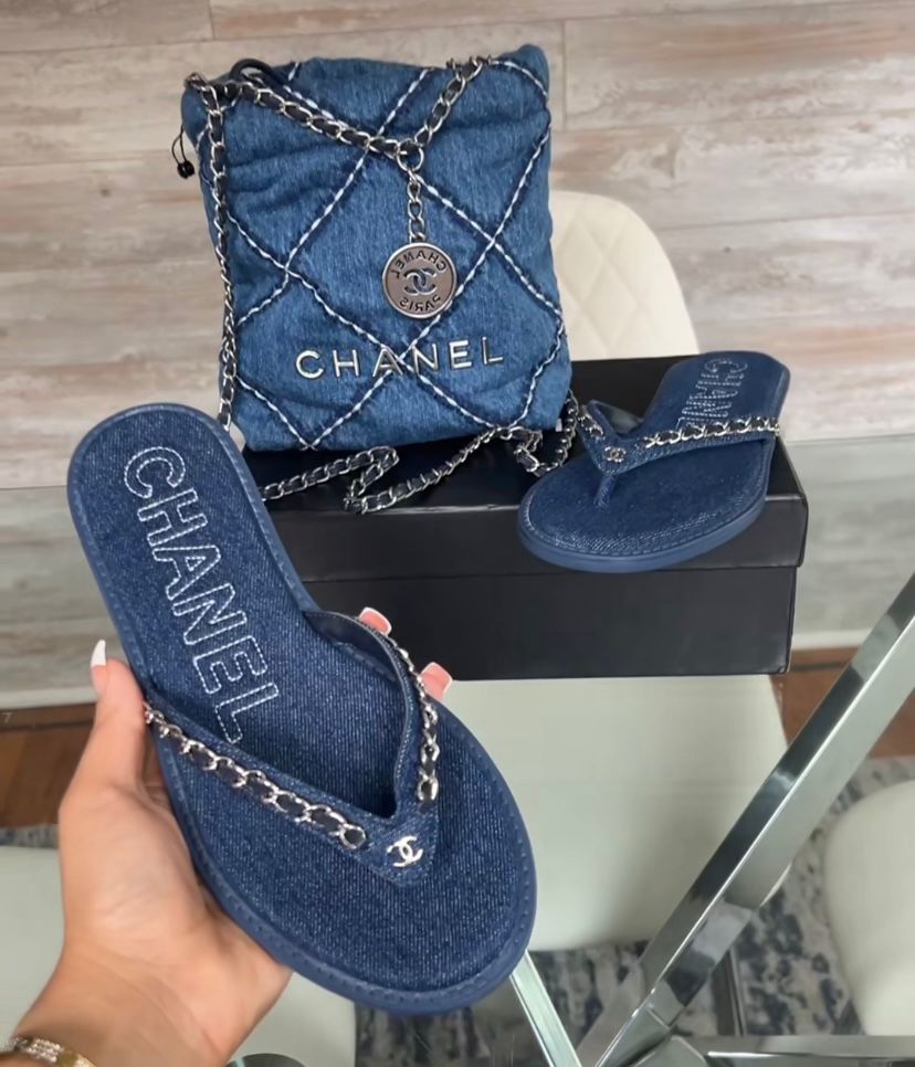 PRE-ORDER CC DENIM SET/BUNDLE CROSSBODY BAG & FLIP FLOP/SANDALS