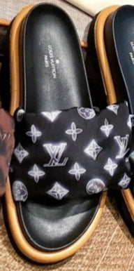PRE-ORDER LV CLOTH VELCRO SLIDES