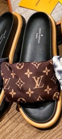 PRE-ORDER LV CLOTH VELCRO SLIDES