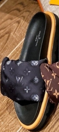 PRE-ORDER LV CLOTH VELCRO SLIDES