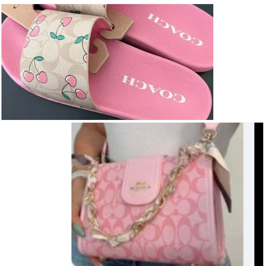 CH PINK SLIDES & BAG SET
