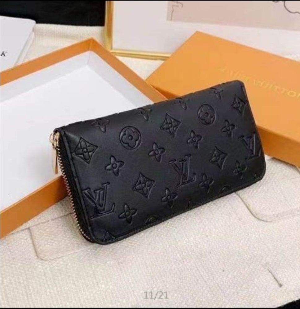 LV EMBOSSED BLACK WALLET