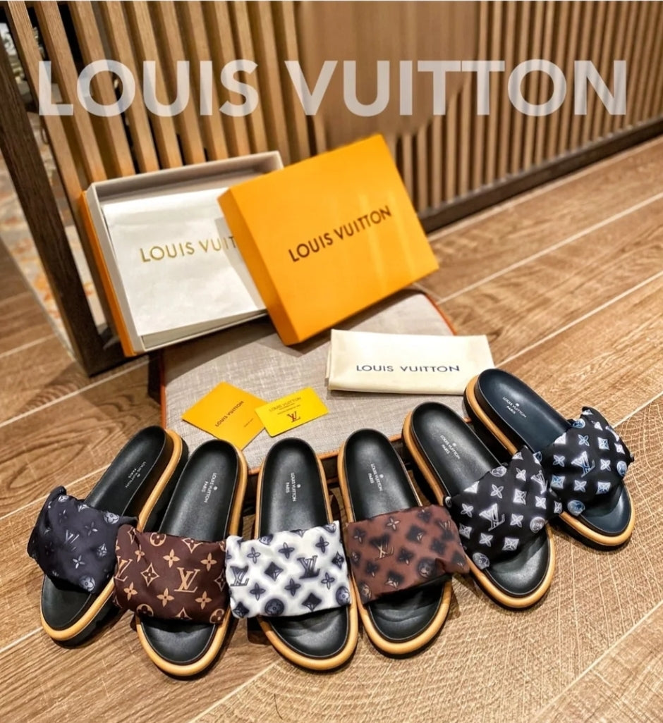 PRE-ORDER LV CLOTH VELCRO SLIDES