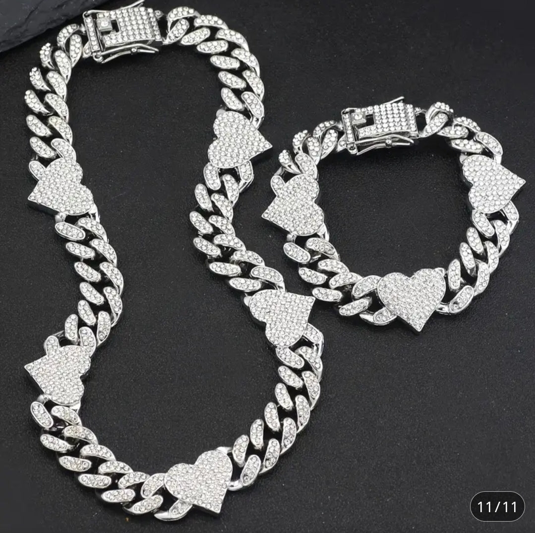 PRE-ORDER 2 pieces Cuban chain necklace & bracelet set