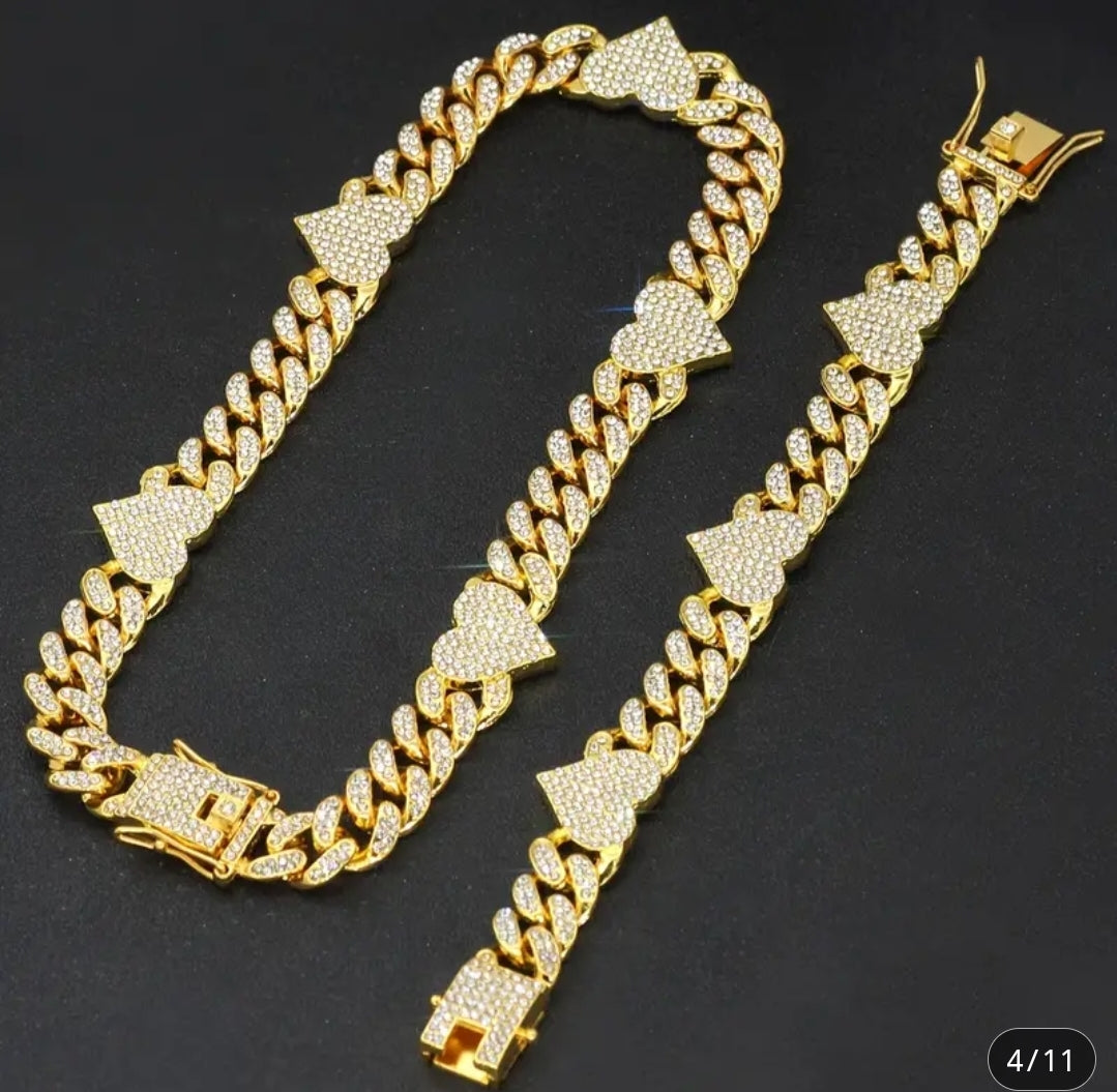 PRE-ORDER 2 pieces Cuban chain necklace & bracelet set
