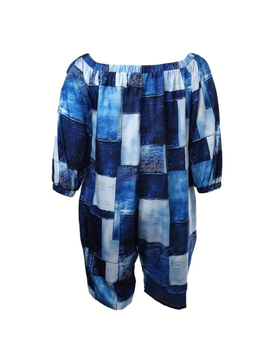 PRE-ORDER BLUE PATCHES ROMPER OUTFIT