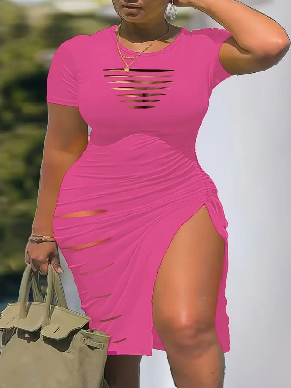 PRE-ORDER PINK SOLID SPLIT DRESS