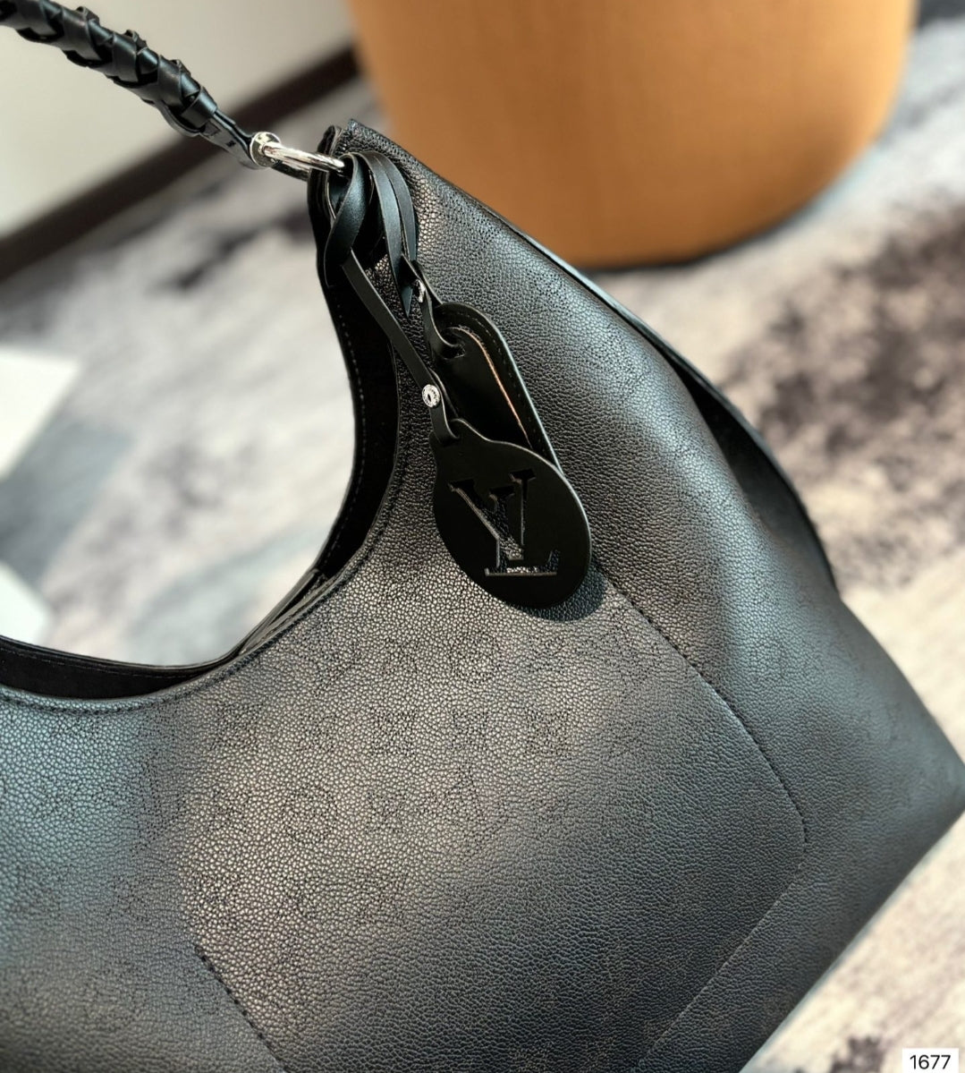 BLACK LV HOBO EMBOSSED BAG