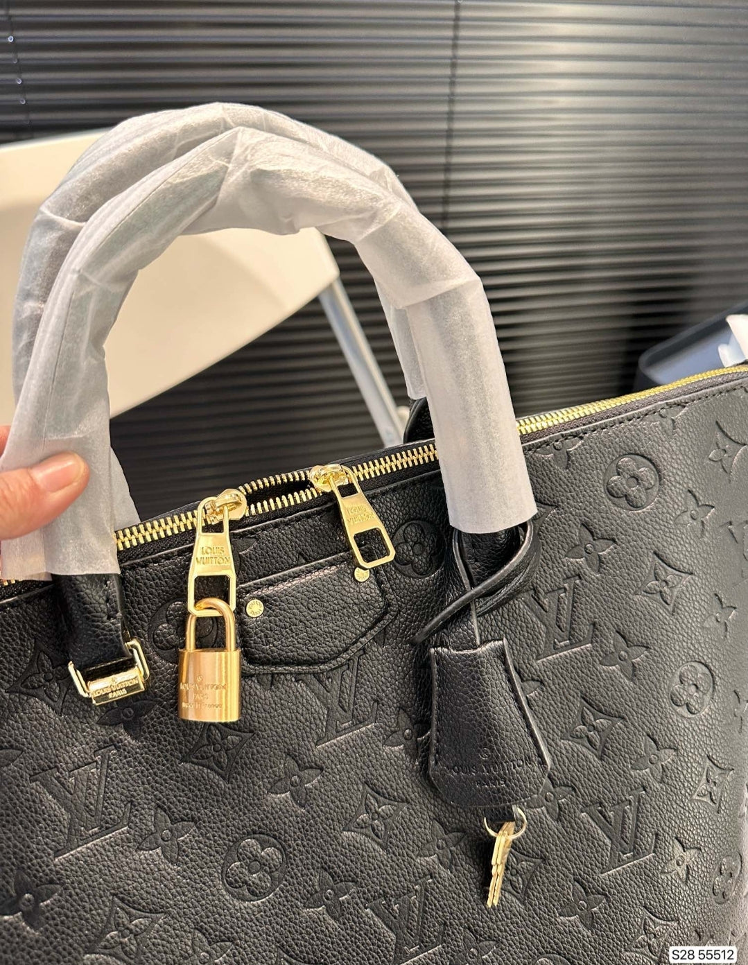 PRE-ORDER LV BLACK LOCK ZIP EMBOSSED BAG