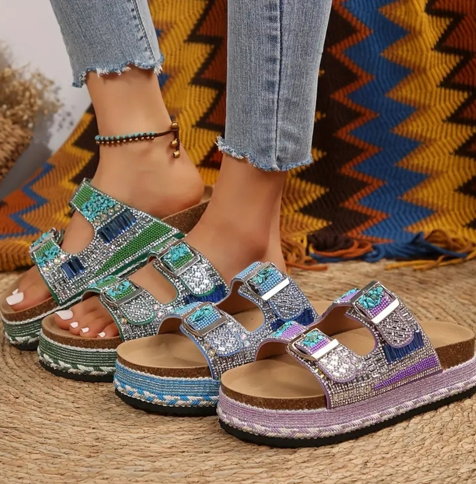 PRE-ORDER TWO STRAP SANDALS RHINESTONE