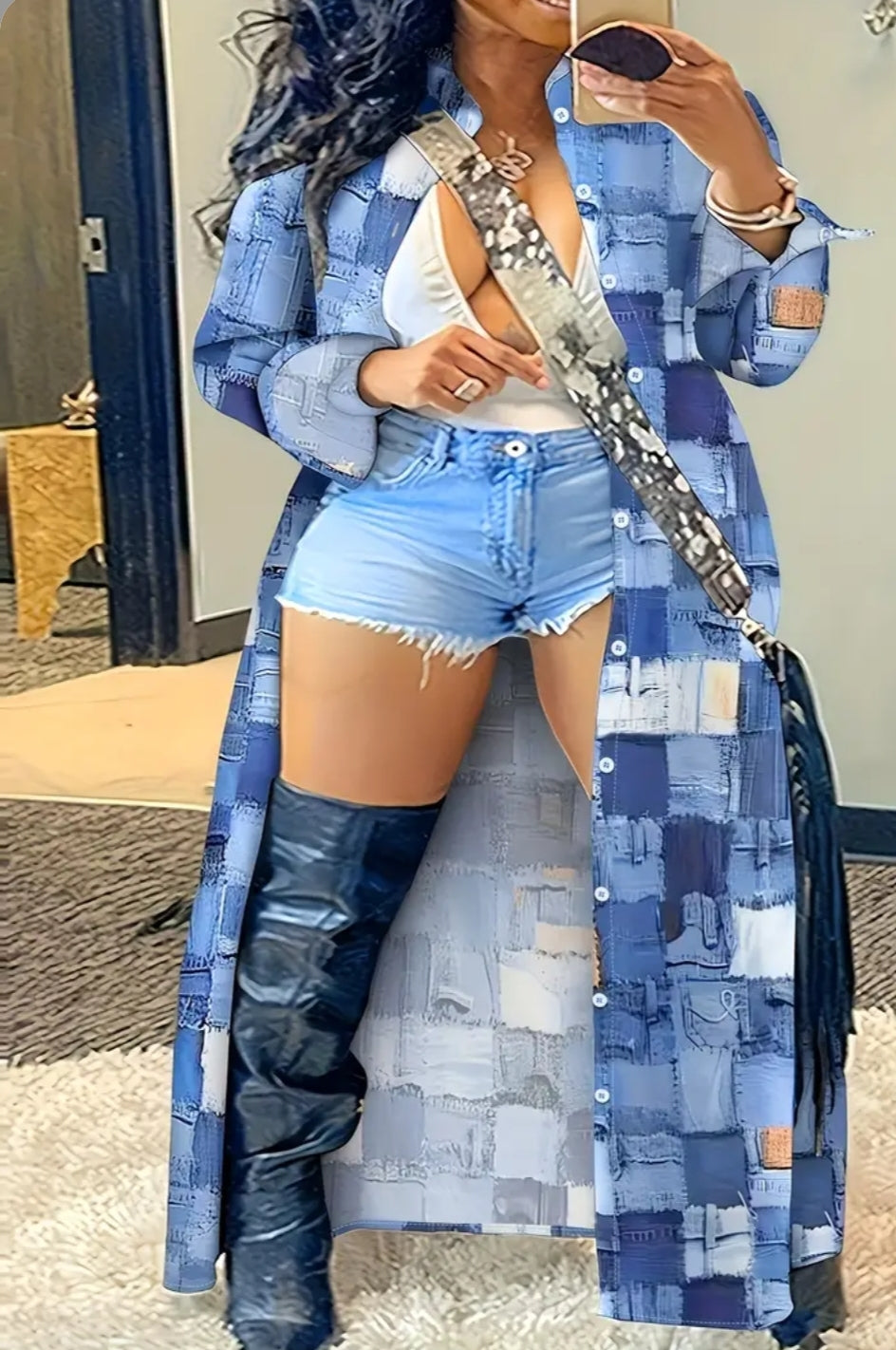PRE-ORDER BLUE BLOCK PRINT LONG COAT