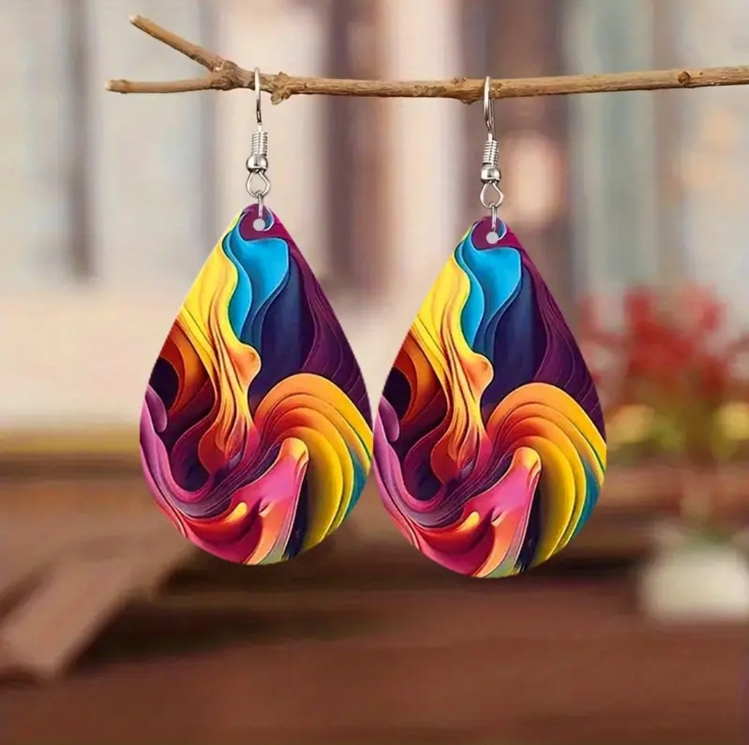 ON HAND TEAR DROP COLORFUL EARRINGS