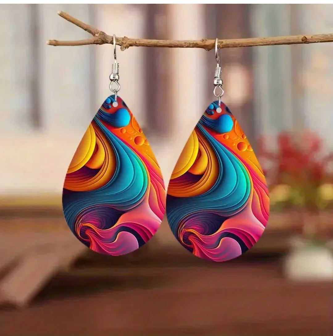 ON HAND TEAR DROP COLORFUL EARRINGS