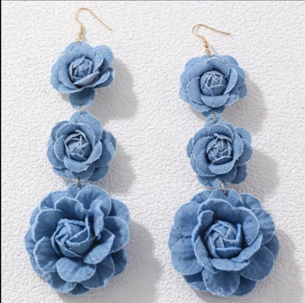 ON HAND DENIM ROSES EARRINGS