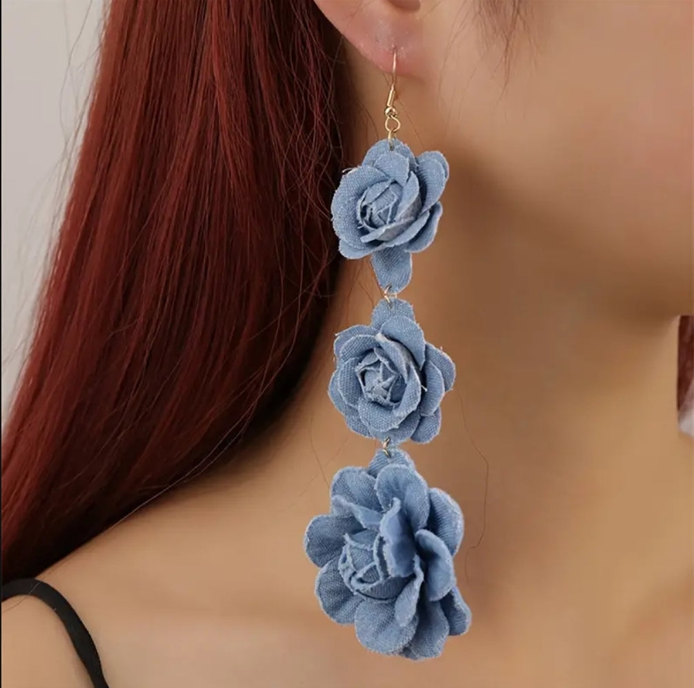 ON HAND DENIM ROSES EARRINGS
