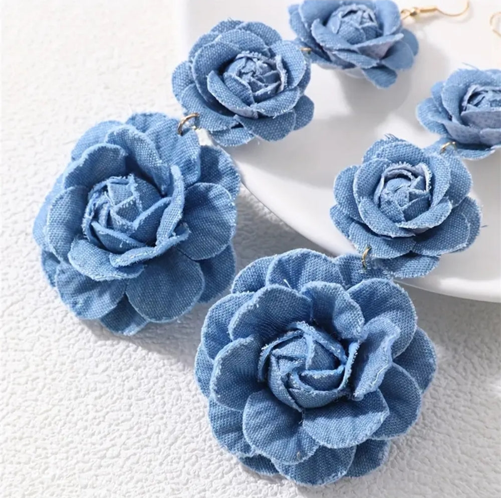 ON HAND DENIM ROSES EARRINGS