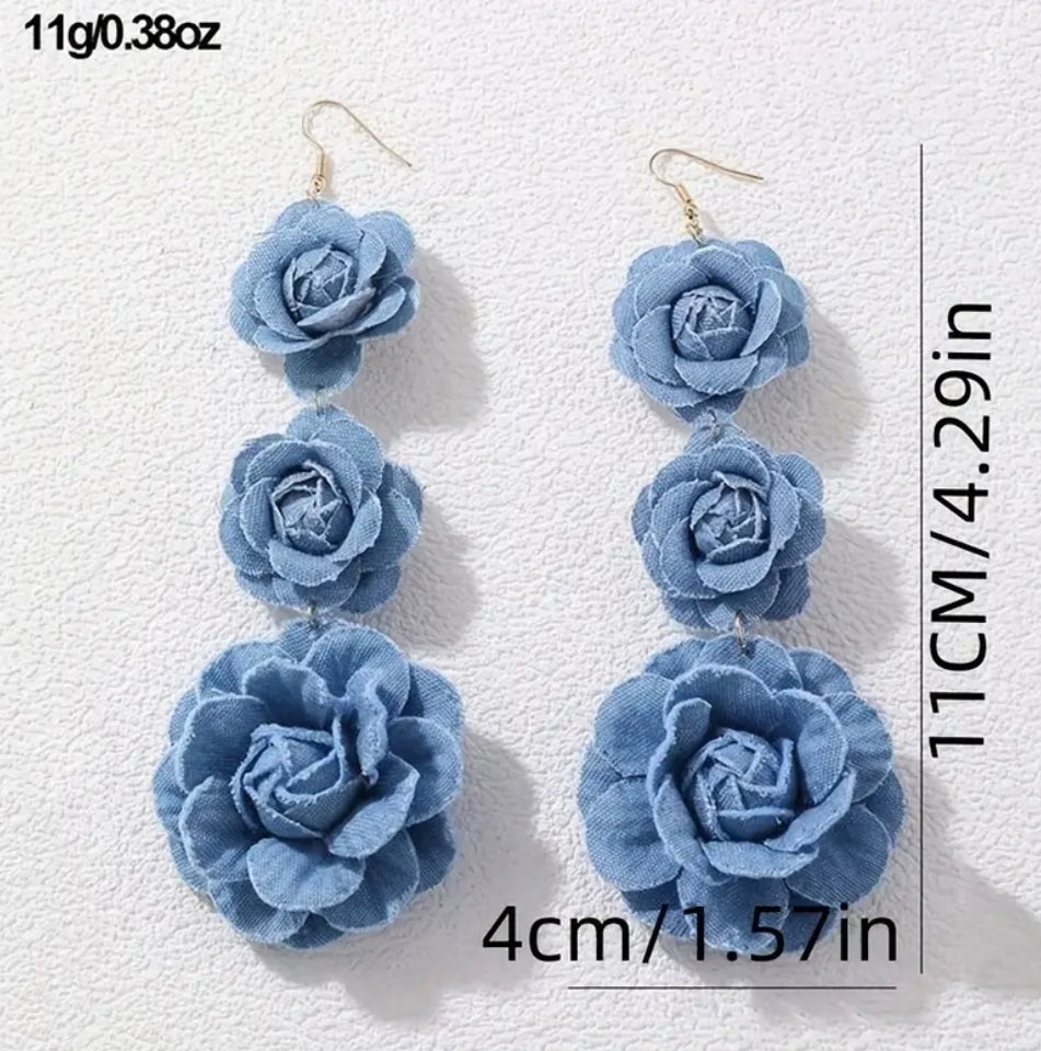 ON HAND DENIM ROSES EARRINGS
