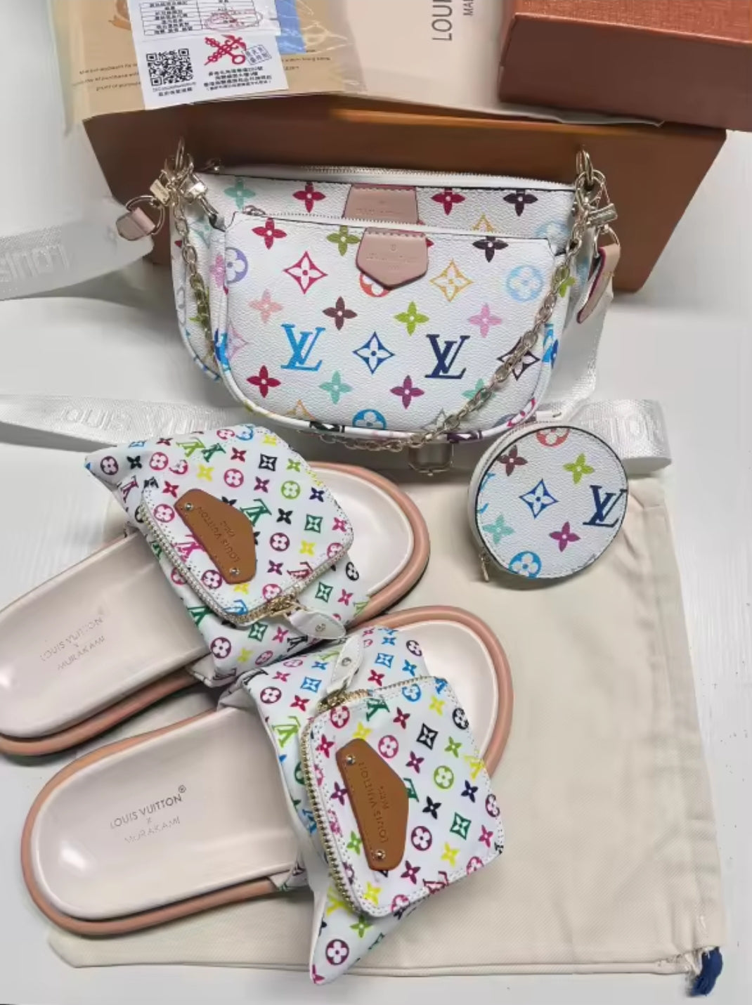 LV SLIDES OR LV 3PC CROSSBODY BAG