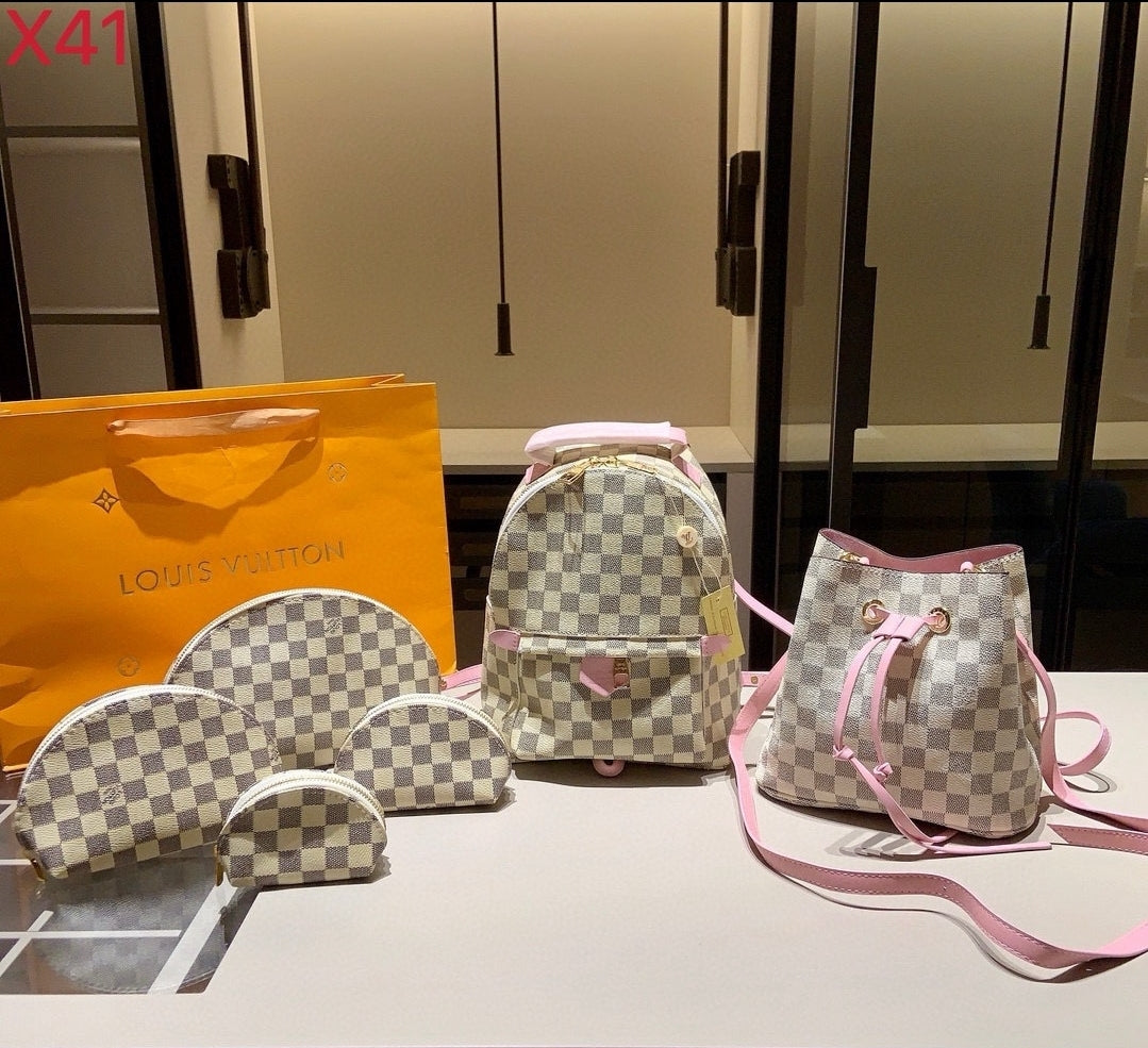 LV BACKPACK & 4 COSMETICS BAGS OR BUCKET CROSSBODY BAG