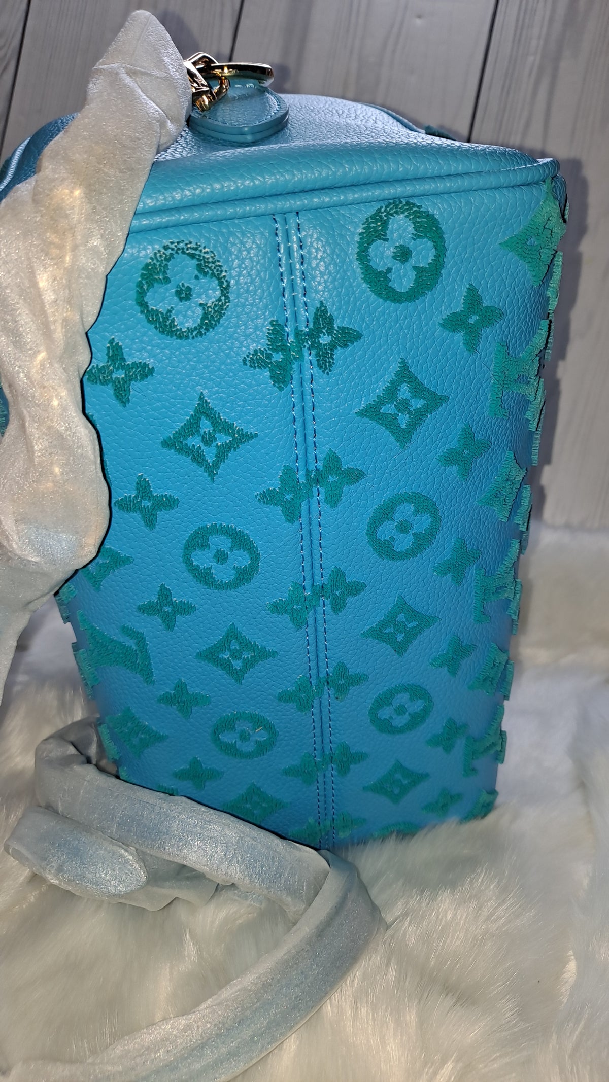 LOUISV TURQUOISE 30" CM SPEEDY CROSSBODY BAG