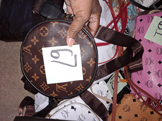#67 LV BROWN ROUND CROSSBODY BAG.  CLEARANCE