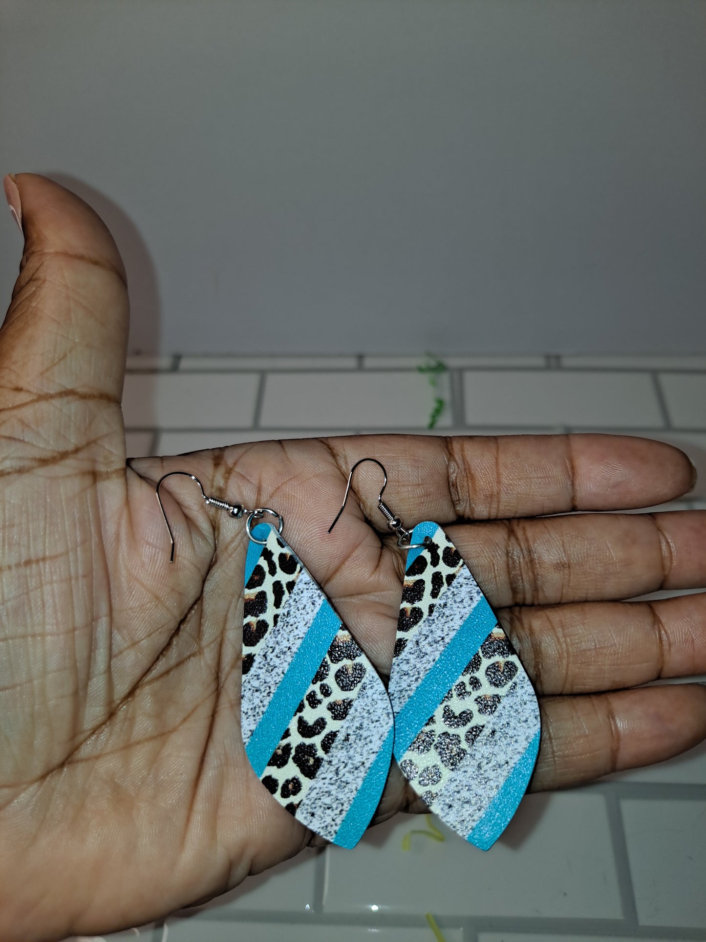 BLUE LEOPARD FISH HOOK EARRINGS