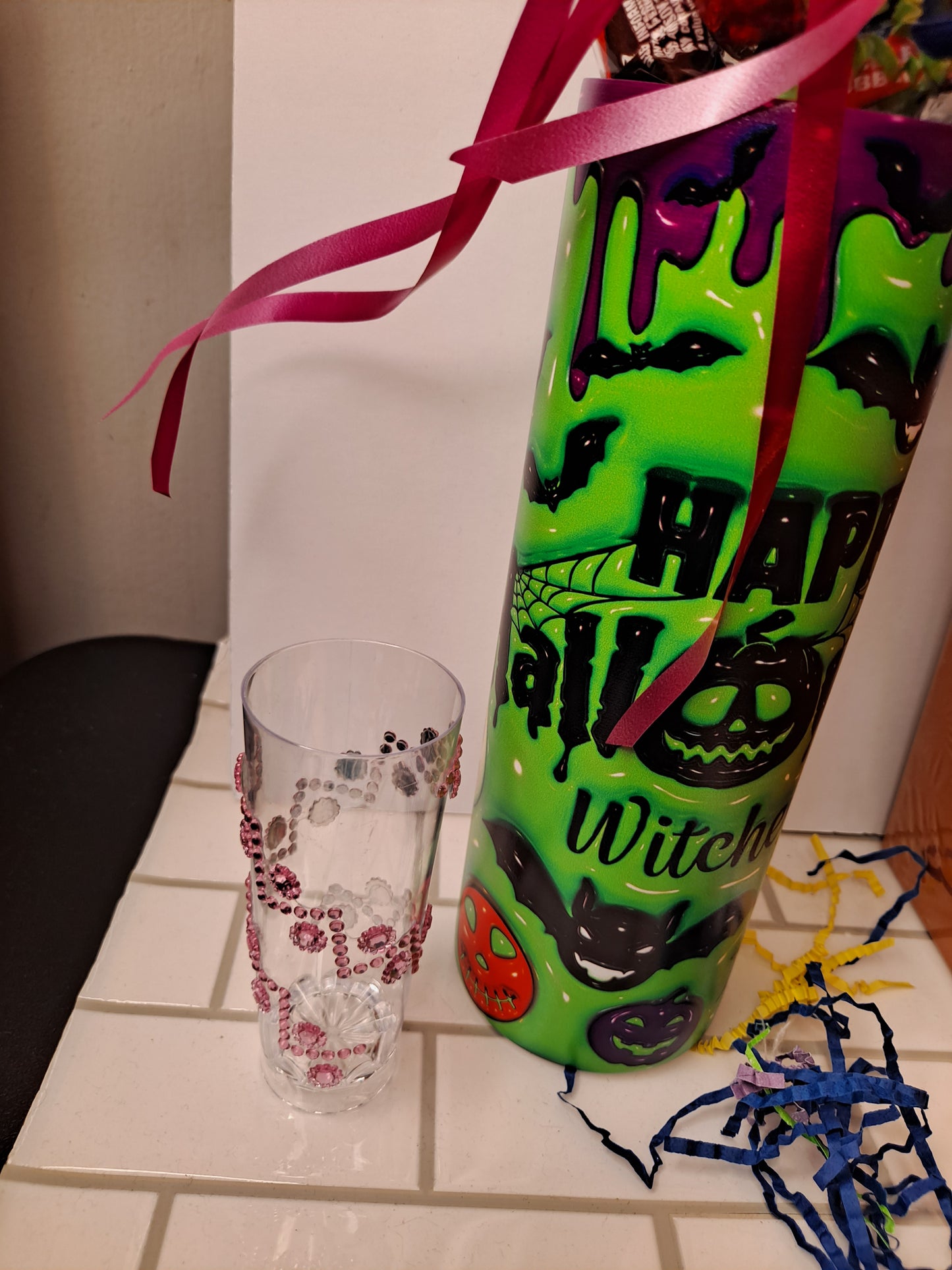 HALLOWEEN TUMBLER SET CANDY SHOT GLASS & BOTTLE OPENER