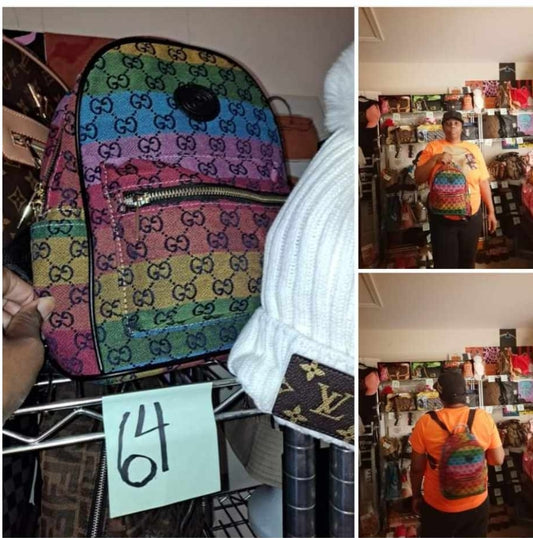 #64 GG MUITICOLOR BACKPACK BAG.  CLEARANCE
