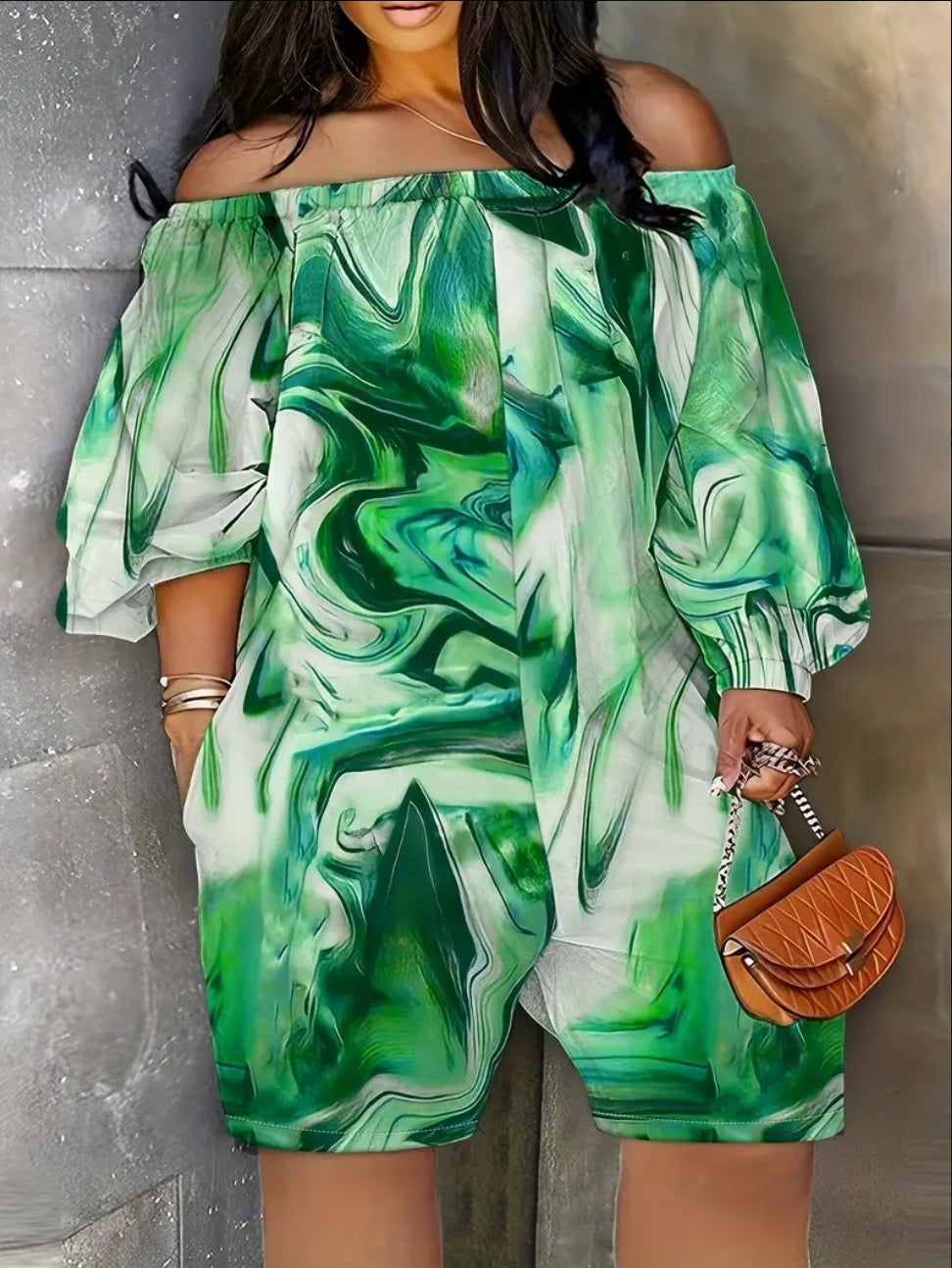 GREEN SWIRLY ROMPER OUTFIT