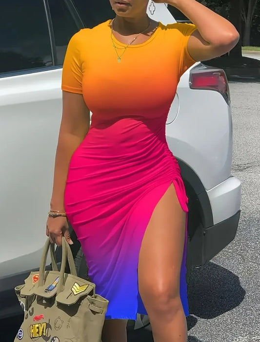 MULTICOLORED HIGH SPLIT DRESS