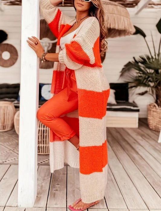 ORANGE STRIPE LONG SWEATER