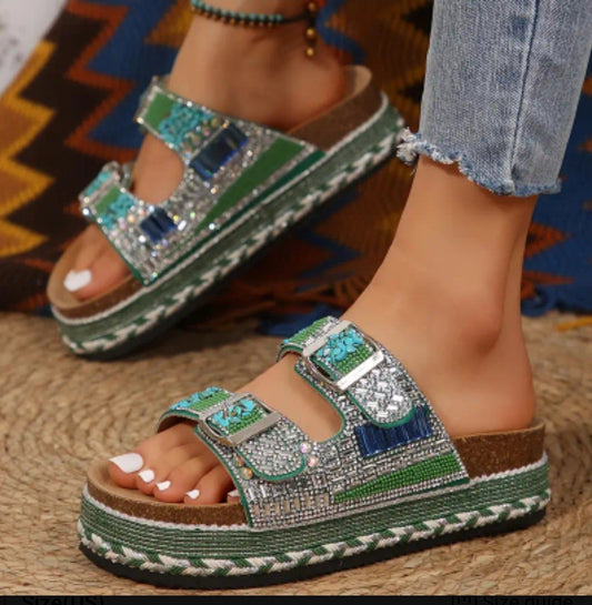 TWO STRAP SANDALS RHINESTONE