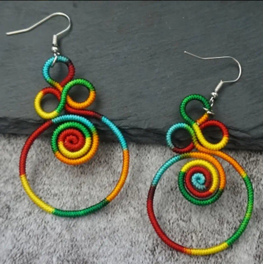 RAINBOW THREAD SWIRLY EARRINGS