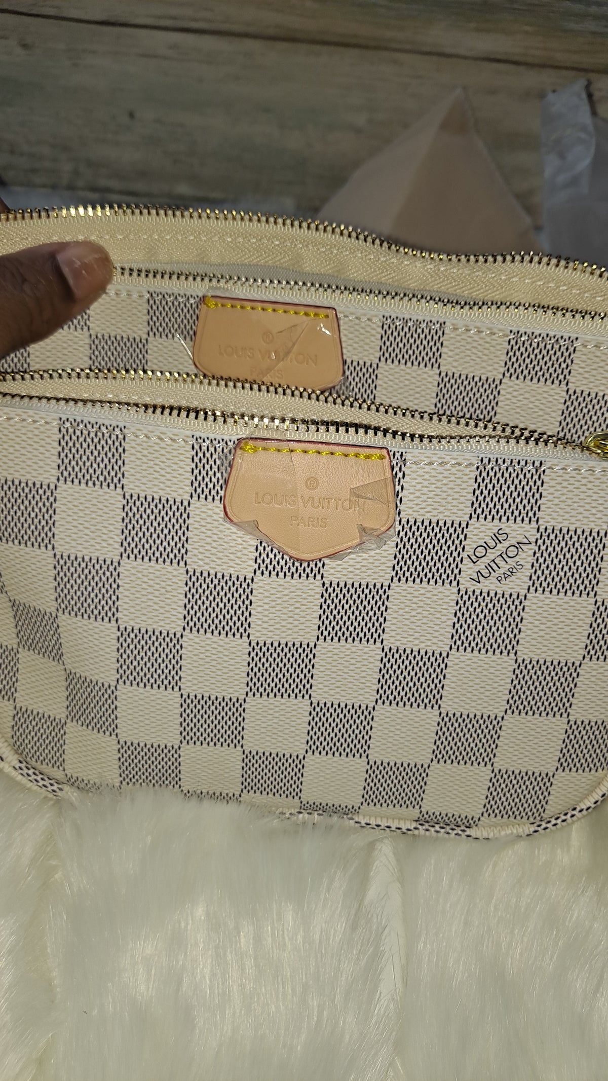 LOUISV WHITE CHECKARD 3PC CROSSBODY BAG