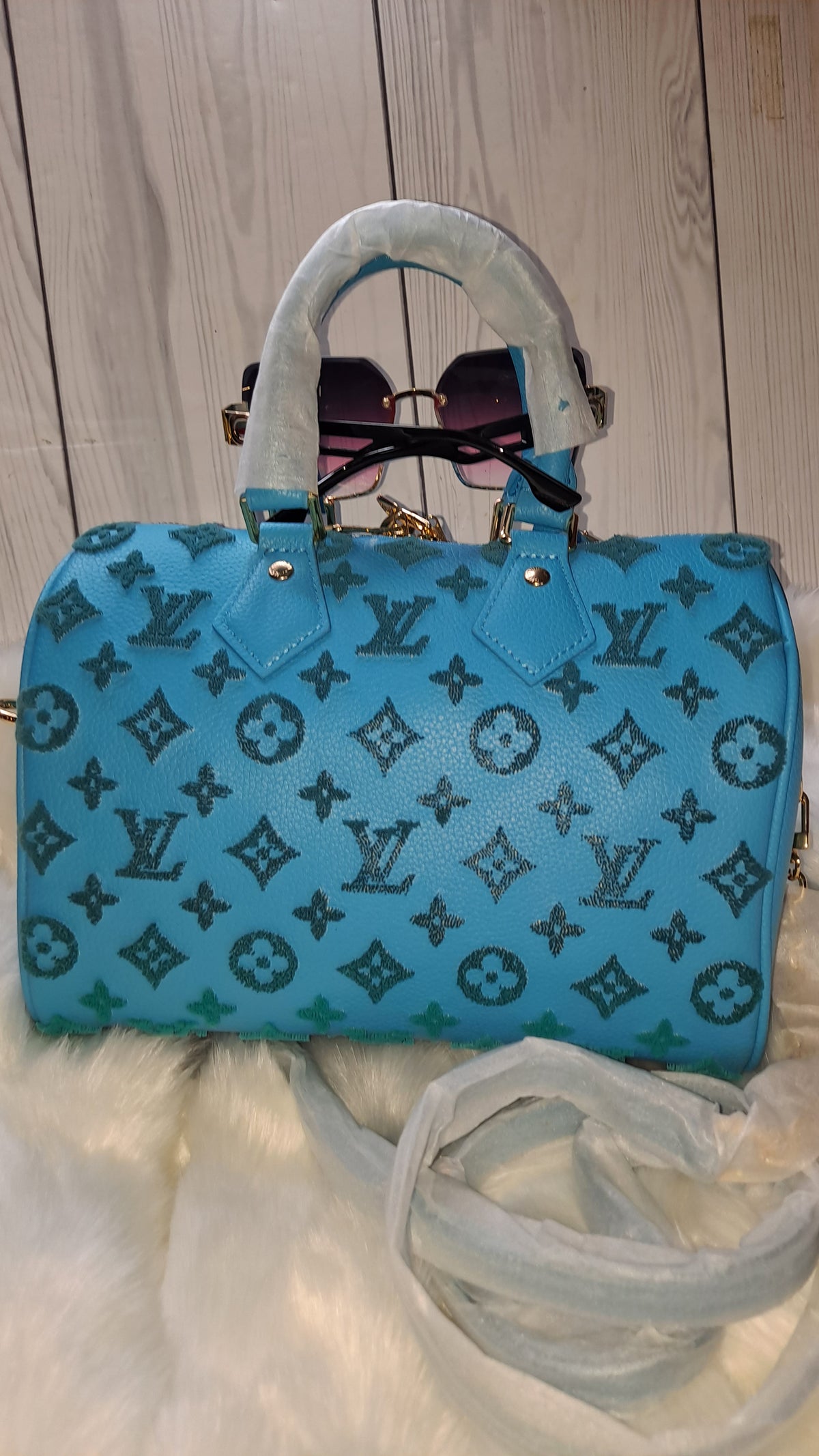 LOUISV TURQUOISE 30" CM SPEEDY CROSSBODY BAG
