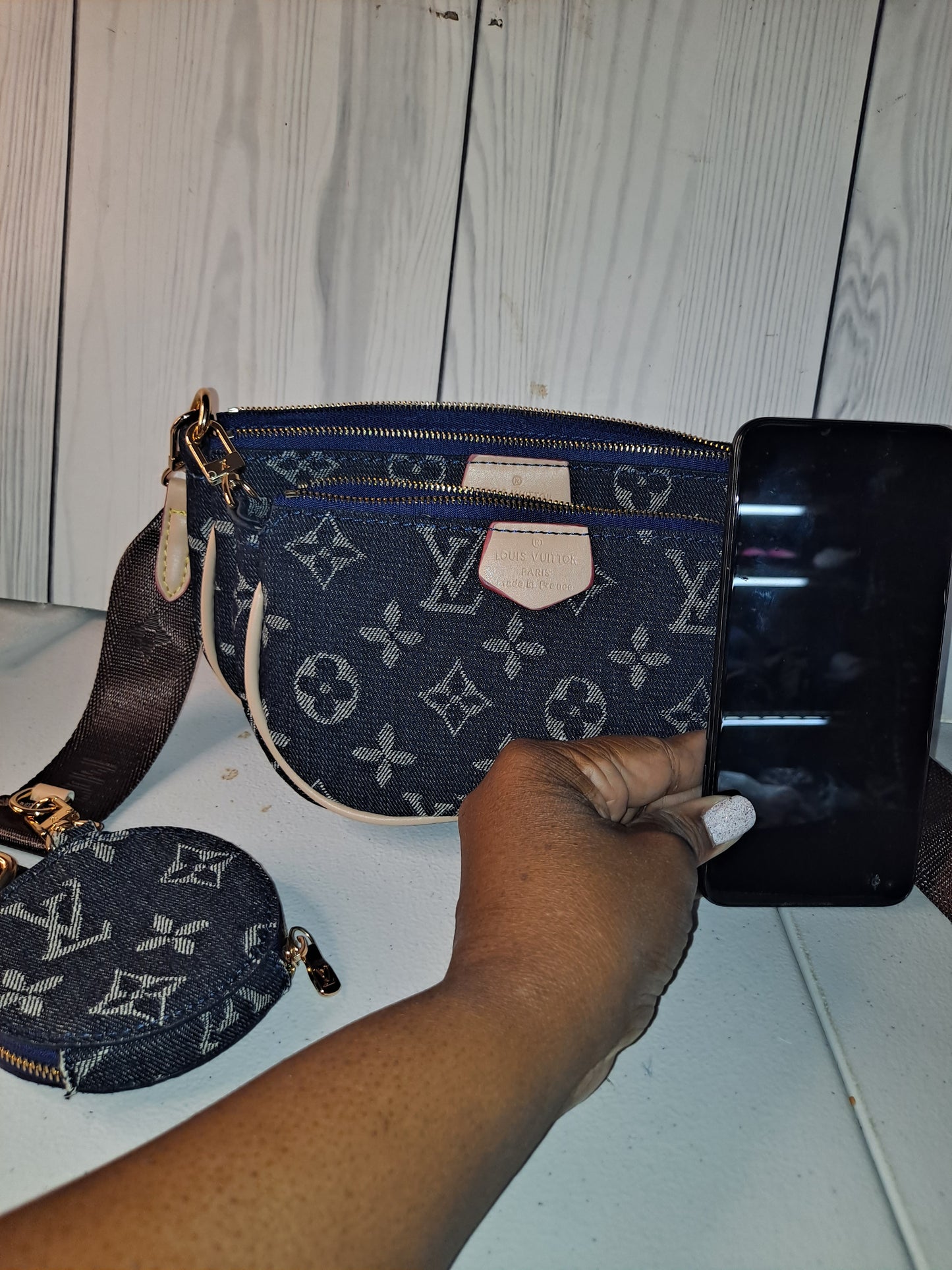 Clearance DENIM LV 3PC CROSSBODY BAG