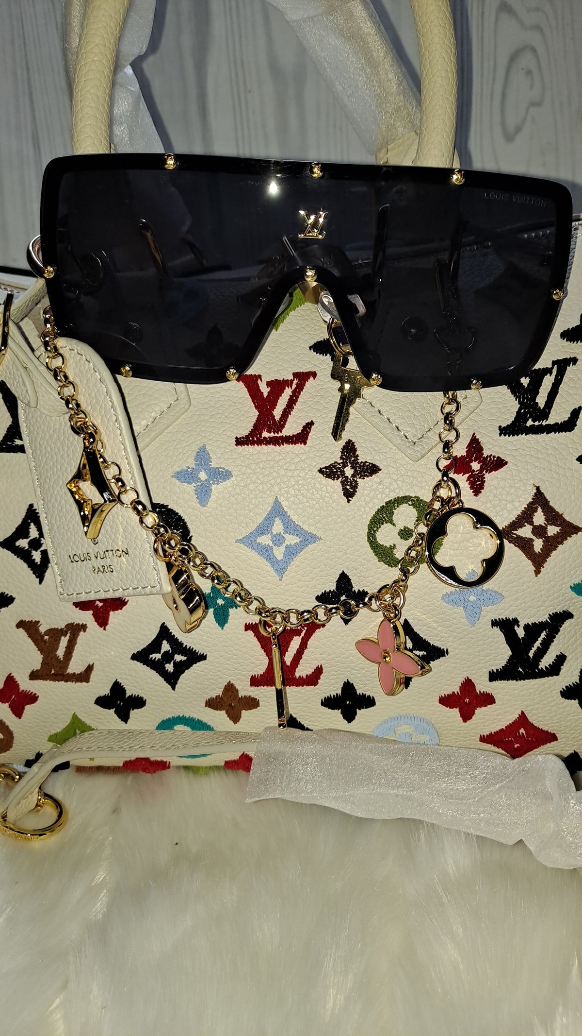 LOUISV WHITE MULTICOLOR 30" CM SPEEDY CROSSBODY BAG