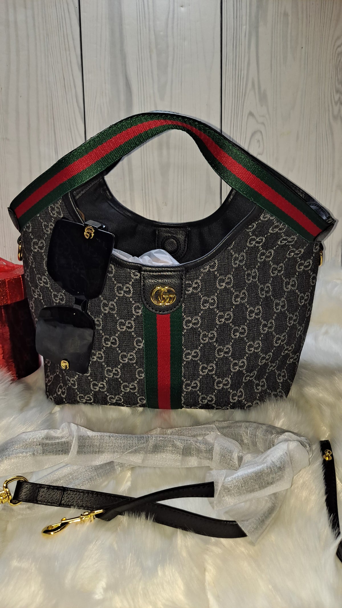 GUCC DENIM HOBO BAG W/CROSSBODY STRAP BAG