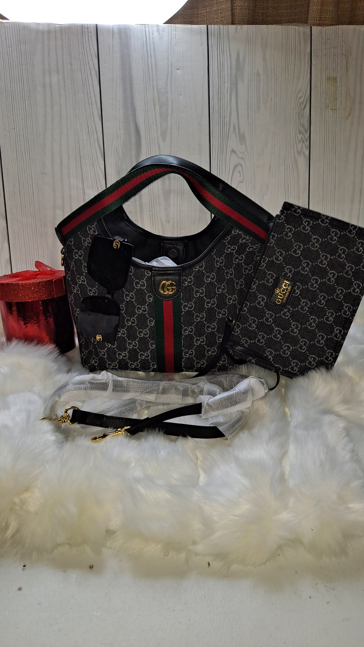 GUCC DENIM HOBO BAG W/CROSSBODY STRAP BAG