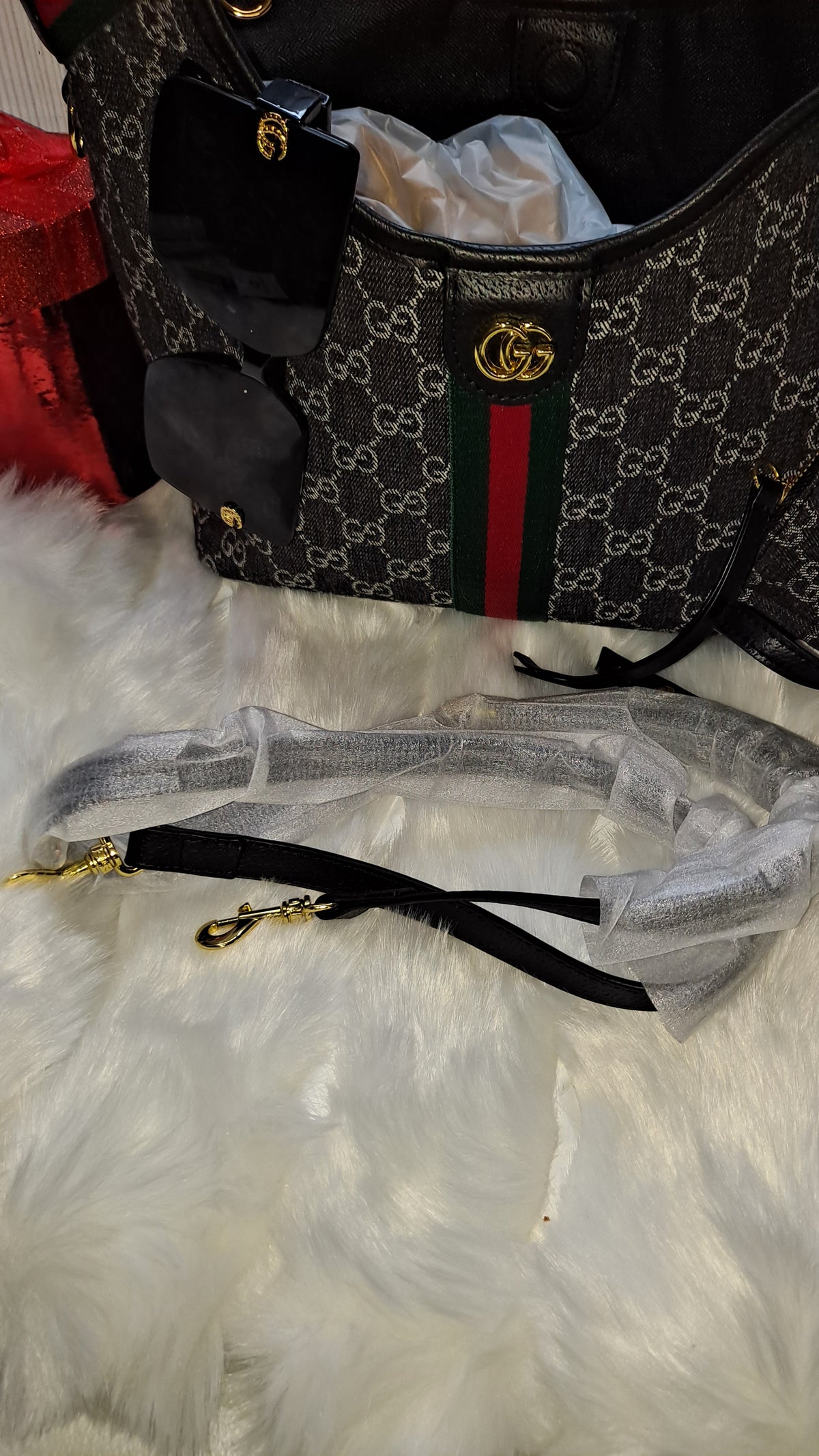 GUCC DENIM HOBO BAG W/CROSSBODY STRAP BAG