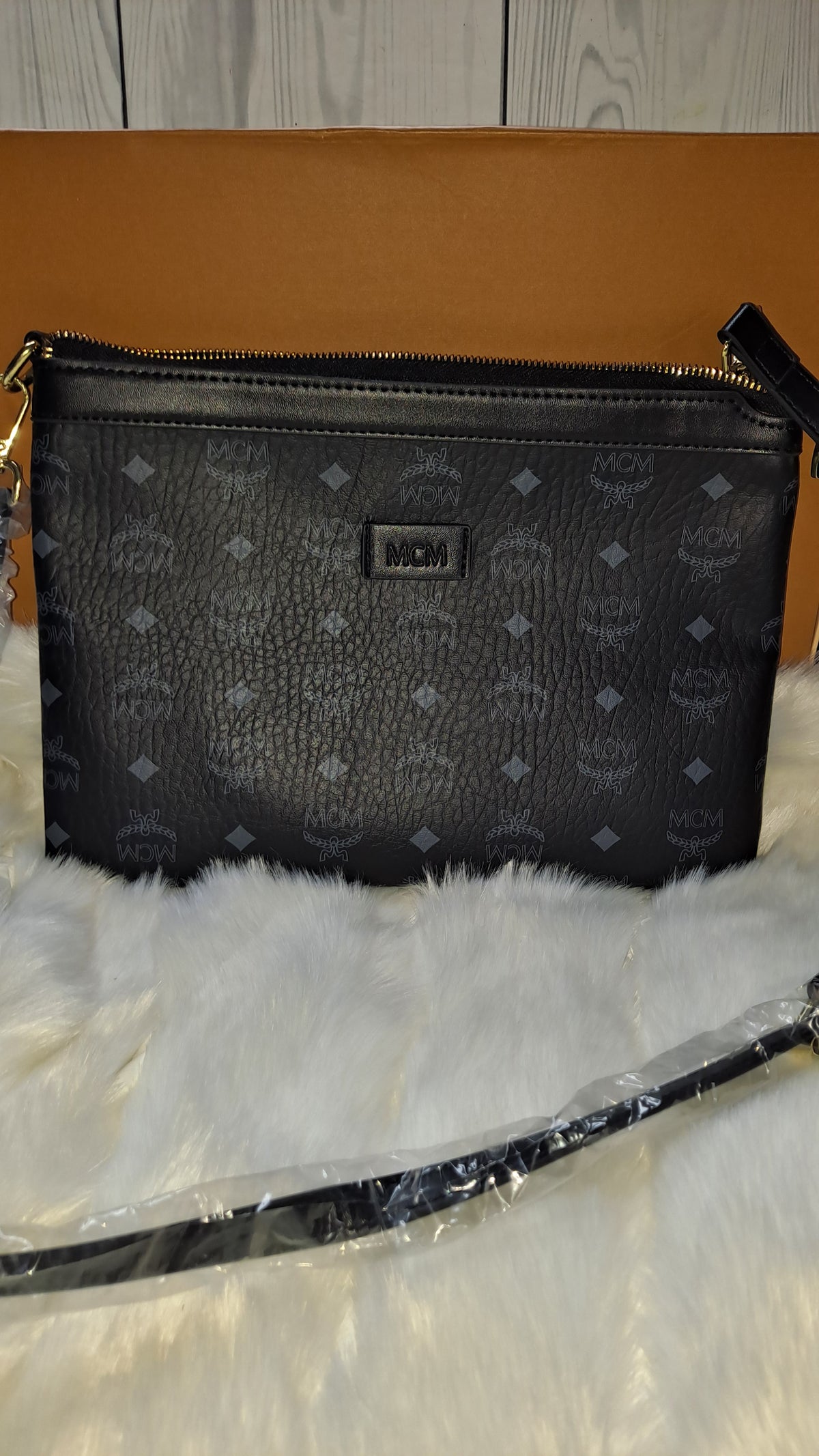 M(M BLACK FLAT CROSSBODY BAG