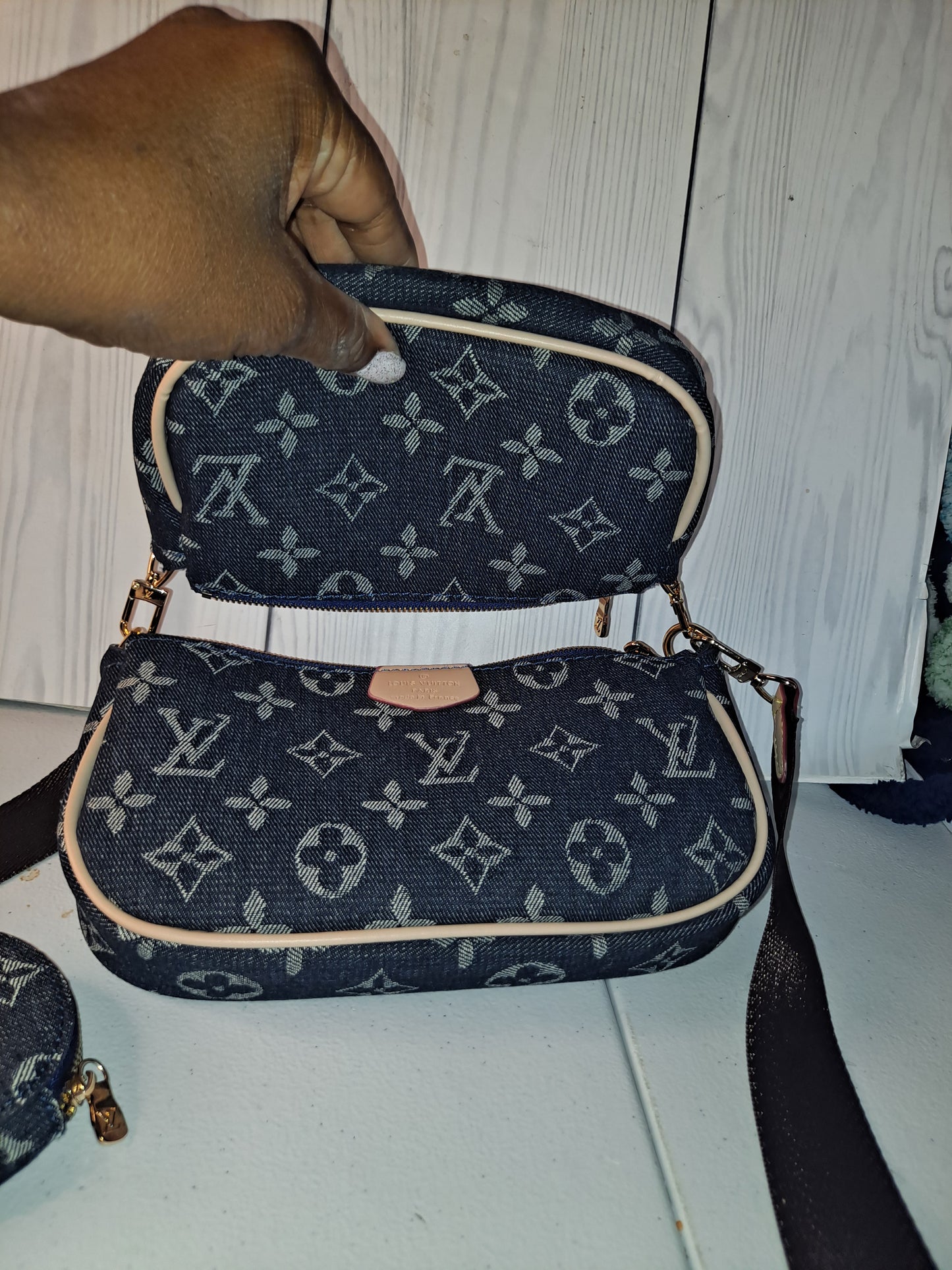 Clearance DENIM LV 3PC CROSSBODY BAG