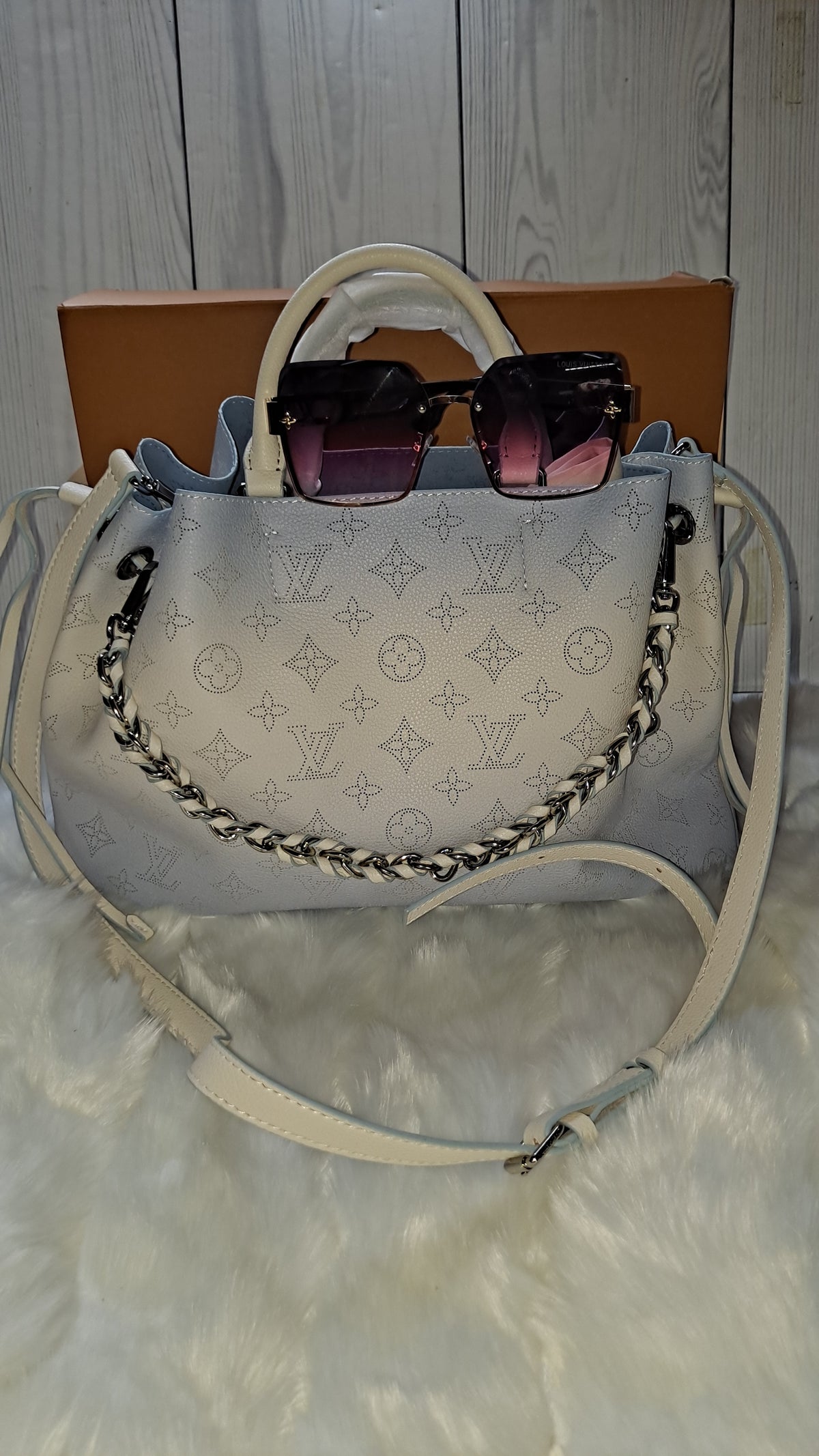 LOUISV BABY BLUE & WHITE HOBO CROSSBODY BAG