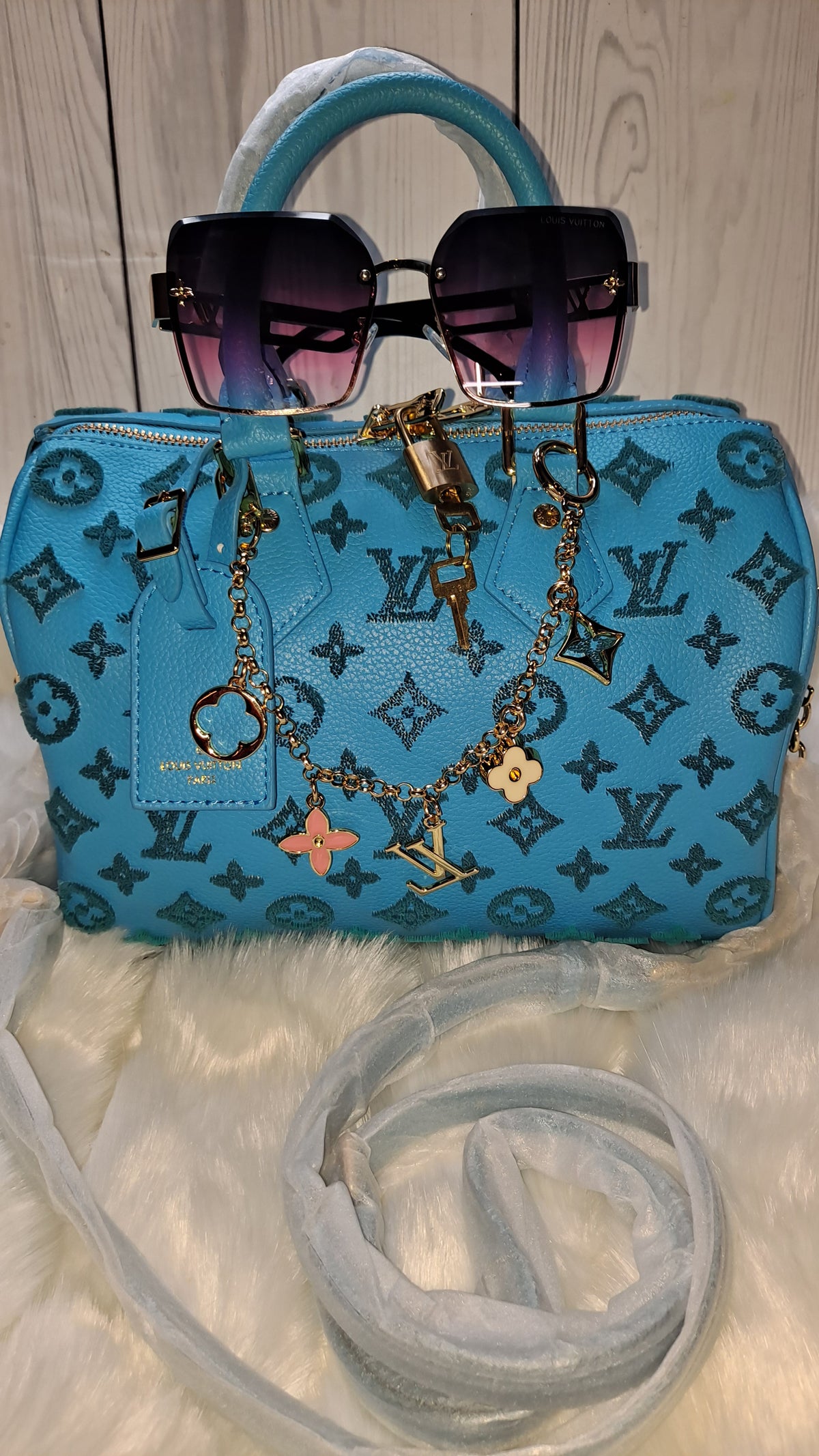 LOUISV TURQUOISE 30" CM SPEEDY CROSSBODY BAG