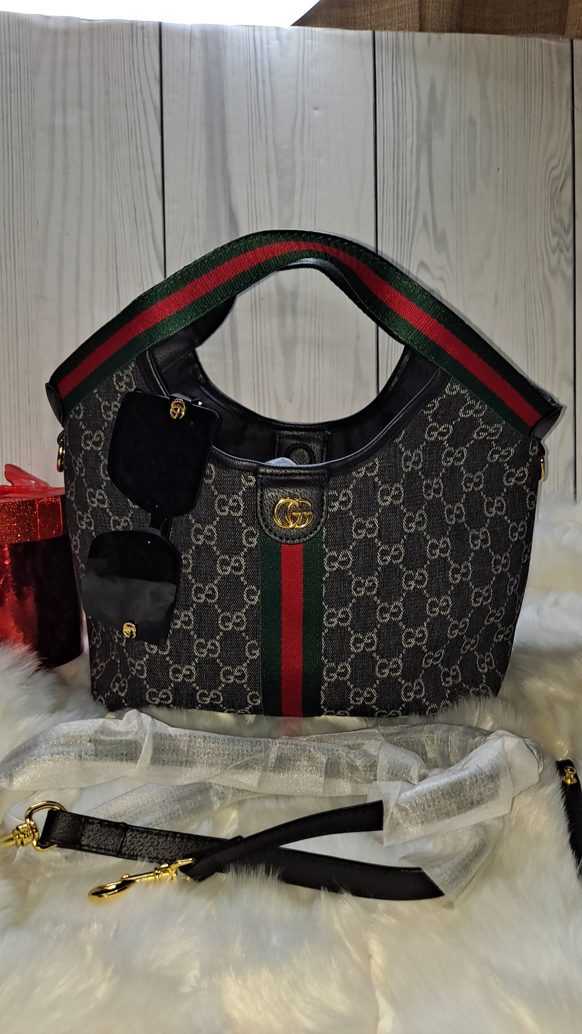 GUCC DENIM HOBO BAG W/CROSSBODY STRAP BAG