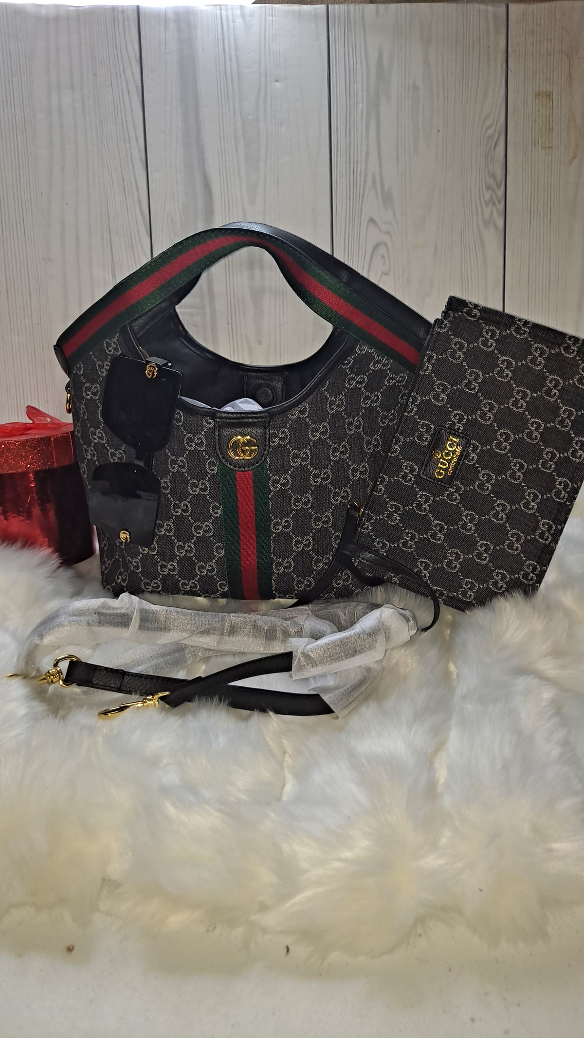 GUCC DENIM HOBO BAG W/CROSSBODY STRAP BAG