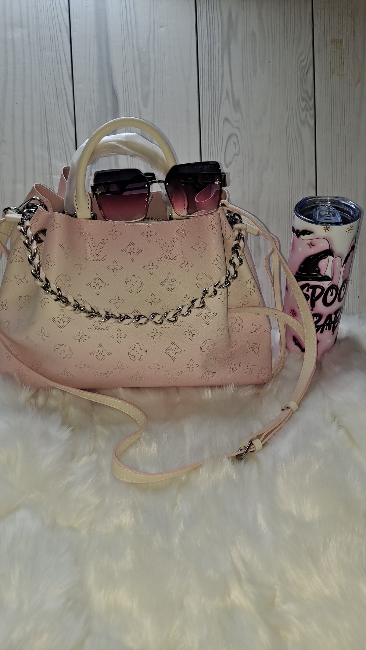 LOUISV BABY PINK & WHITE HOBO CROSSBODY BAG